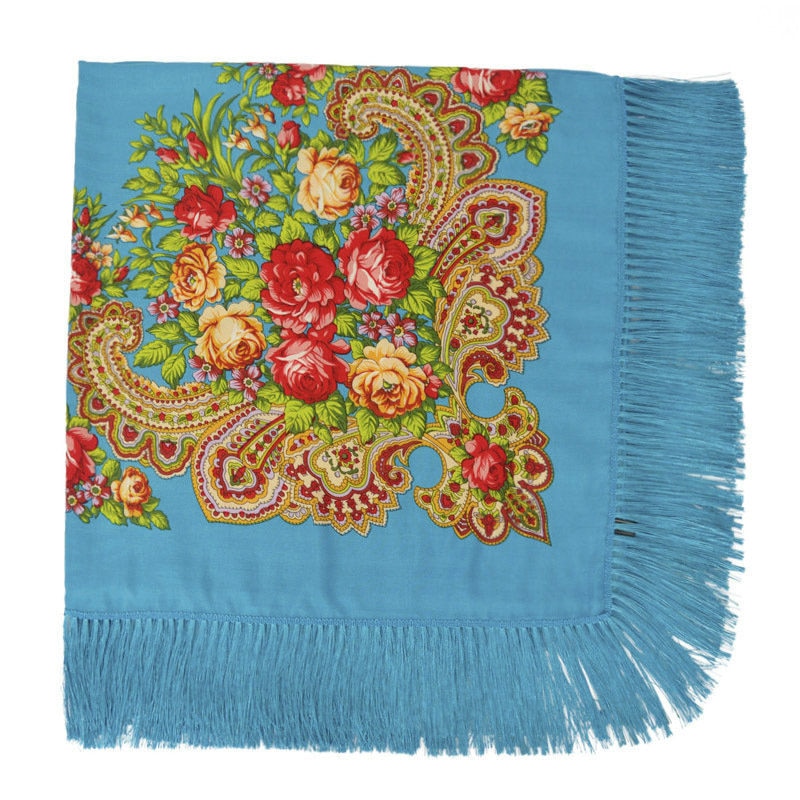 Ethic Floral Cotton Long Tassel Square Shawl