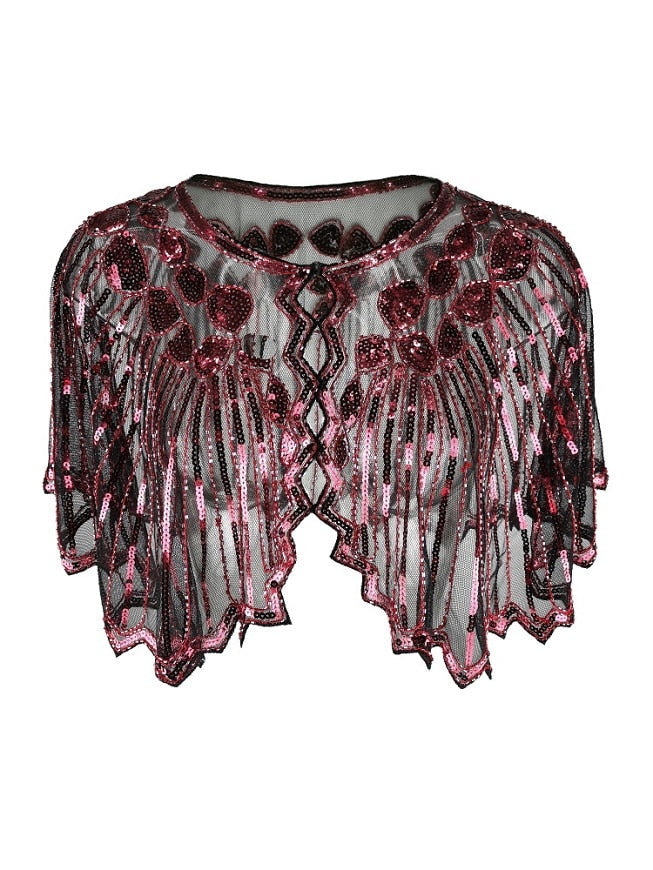 Vintage Geometric Sequin Beaded Flapper Cover Up