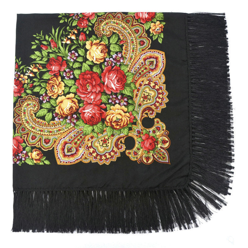 Ethic Floral Cotton Long Tassel Square Shawl