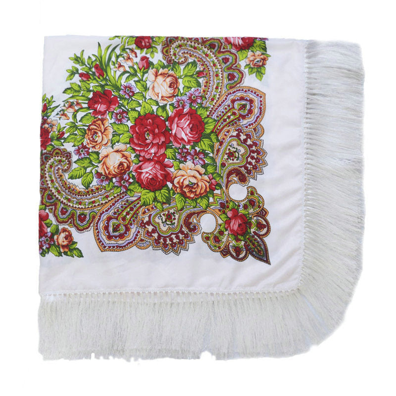 Ethic Floral Cotton Long Tassel Square Shawl