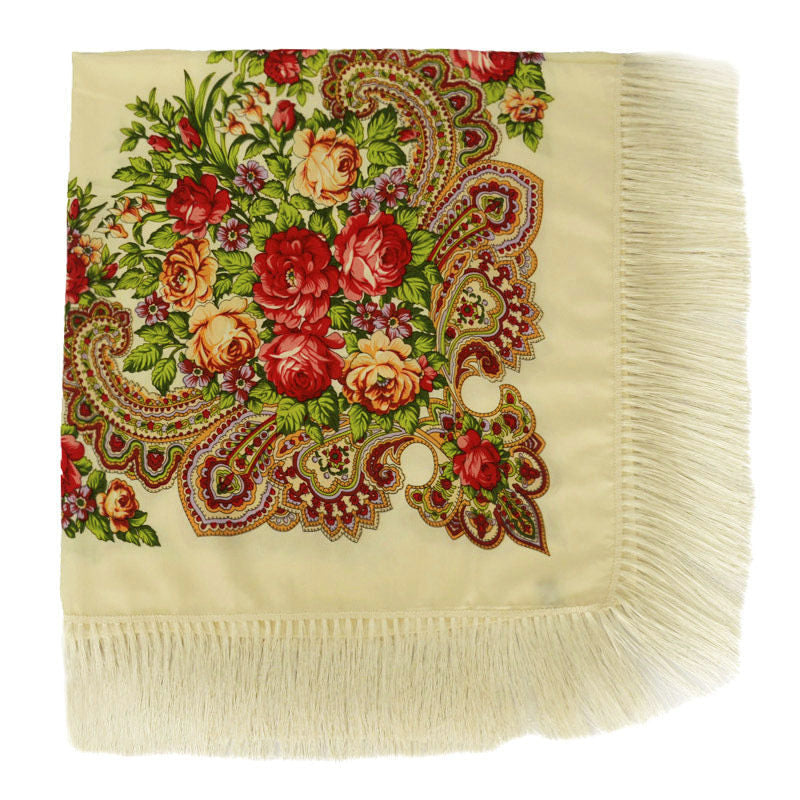 Ethic Floral Cotton Long Tassel Square Shawl