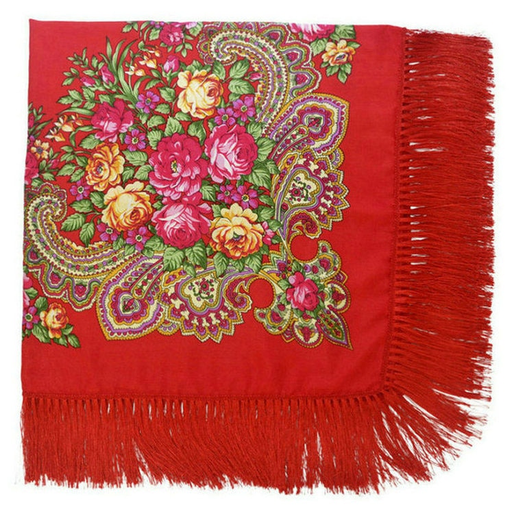 Ethic Floral Cotton Long Tassel Square Shawl