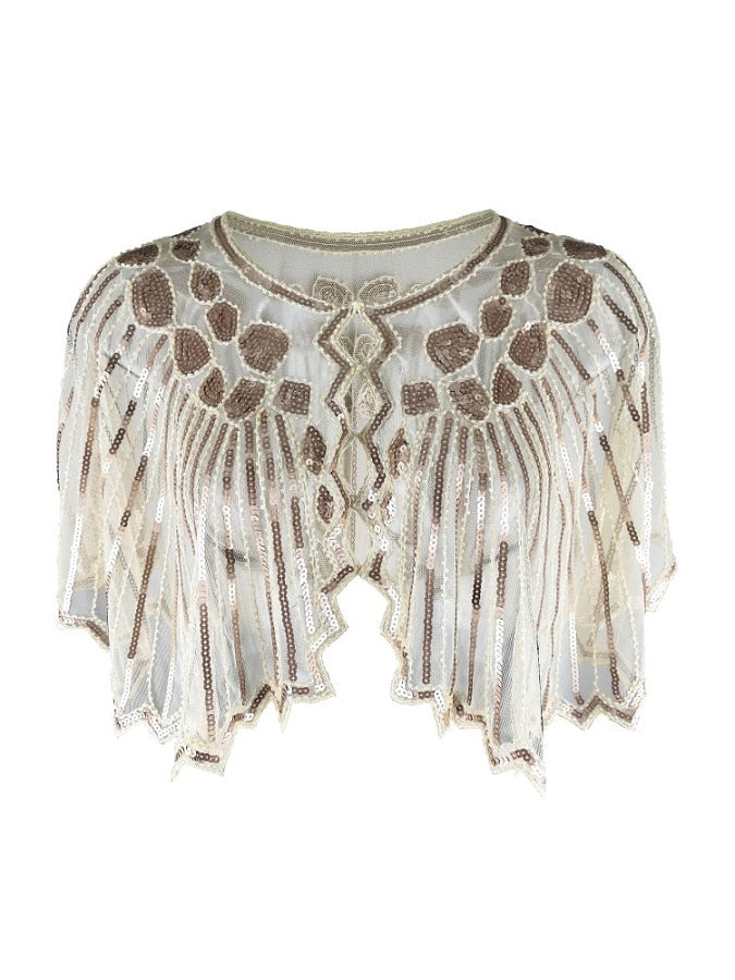 Vintage Geometric Sequin Beaded Flapper Cover Up
