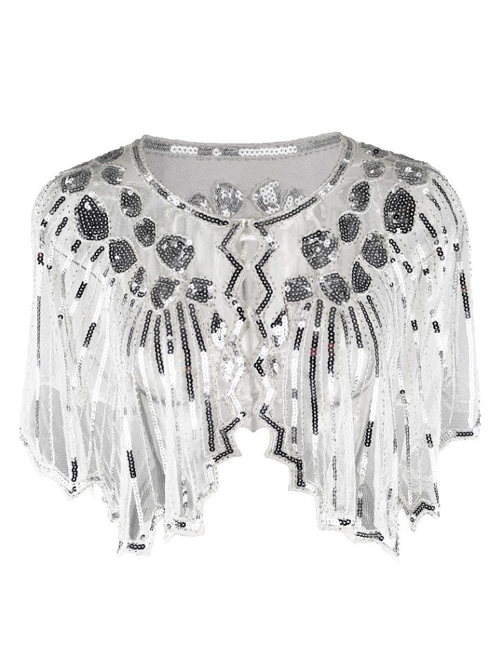 Vintage Geometric Sequin Beaded Flapper Cover Up