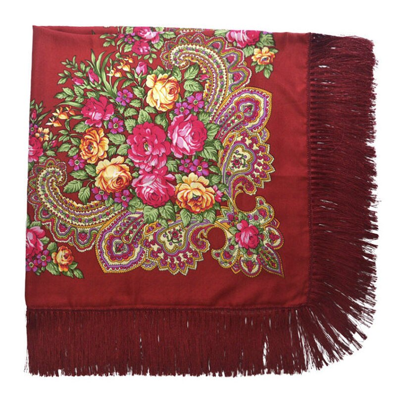 Ethic Floral Cotton Long Tassel Square Shawl