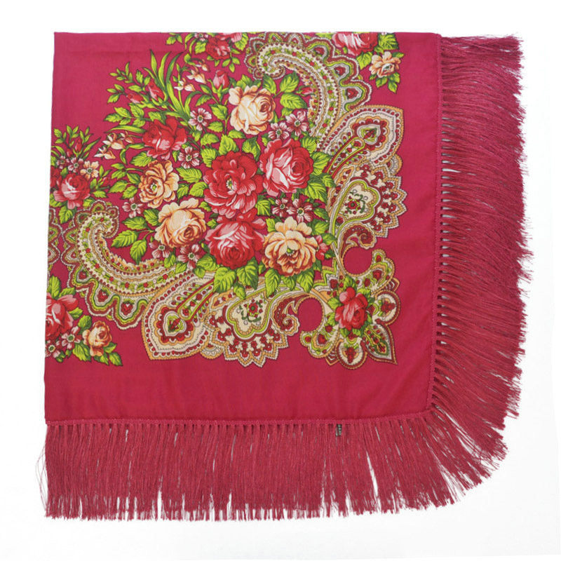 Ethic Floral Cotton Long Tassel Square Shawl