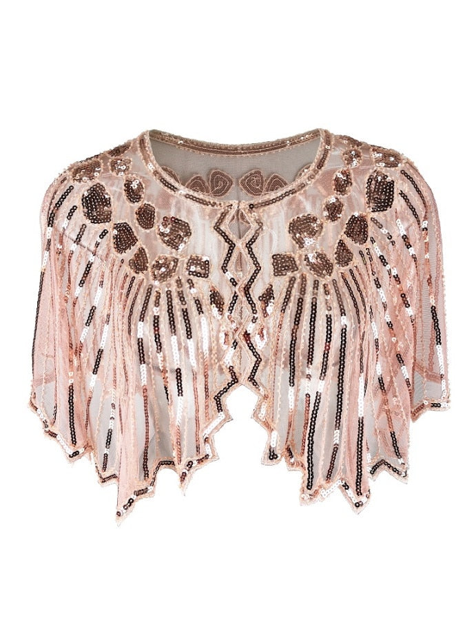 Vintage Geometric Sequin Beaded Flapper Cover Up