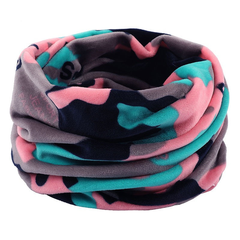 Wool Snood Knitted Winter Warm Plaid Print Chunky Neck Scarf