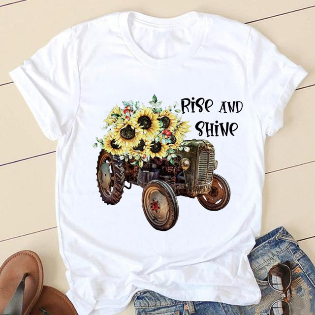 Short Sleeve Love Cartoon Print O-neck T-shirt - size small