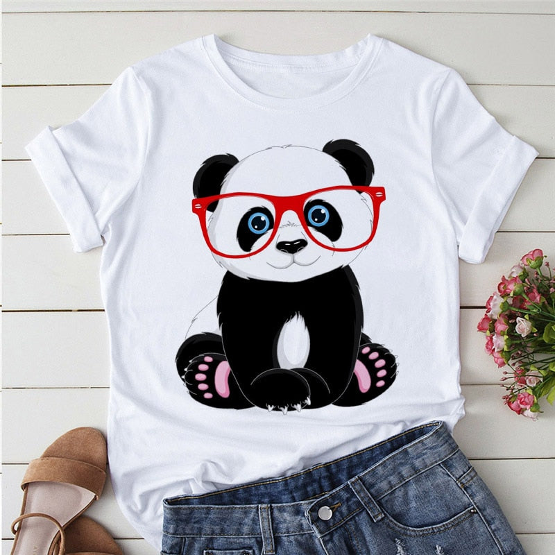 Panda Print Casual T-shirt-Large Size