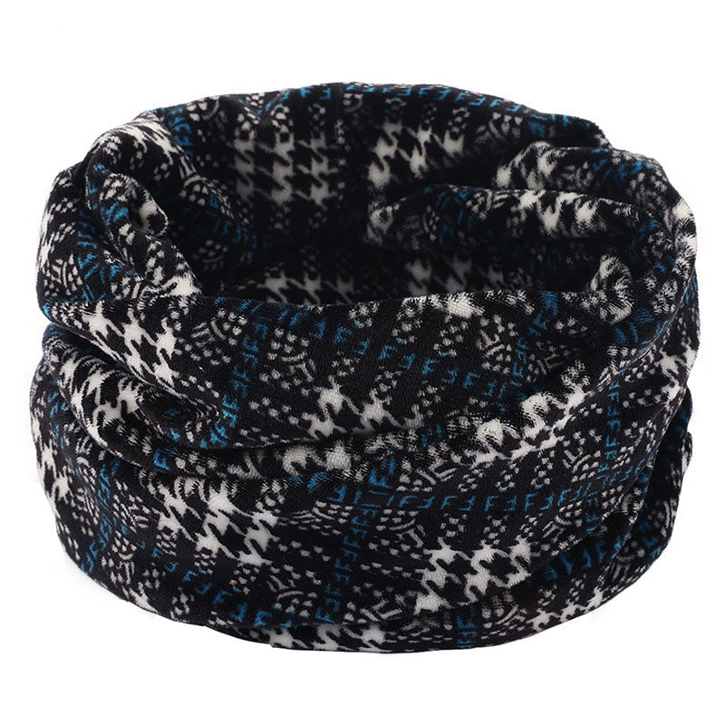 Wool Snood Knitted Winter Warm Plaid Print Chunky Neck Scarf