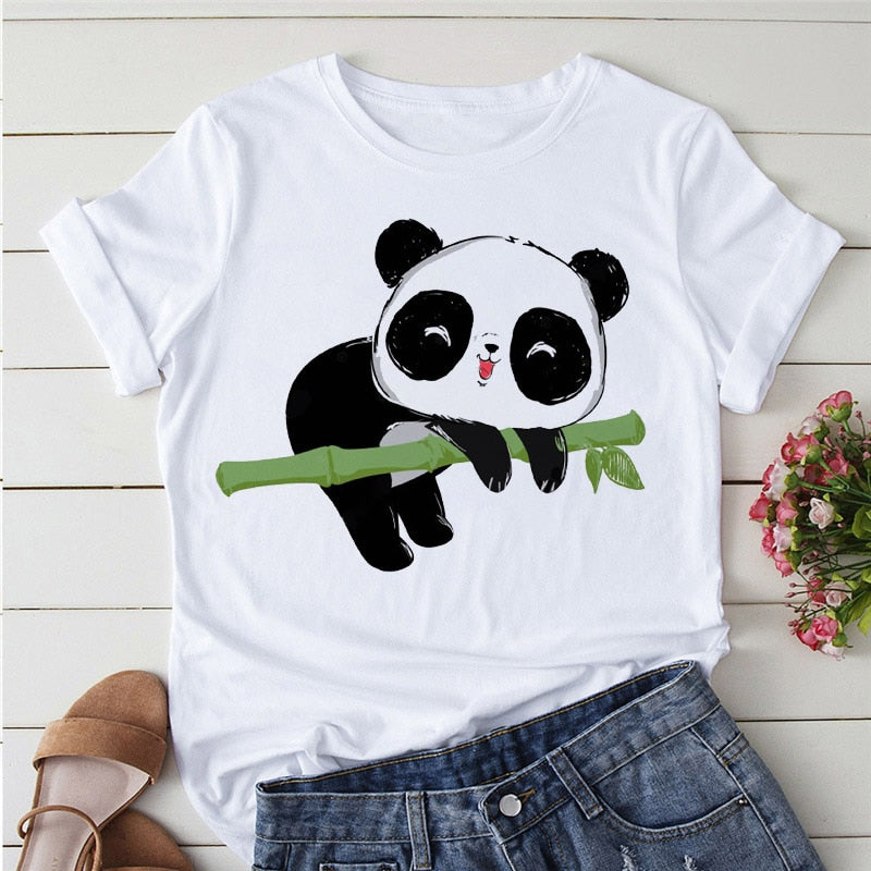 Panda Print Casual T-shirt-Large Size