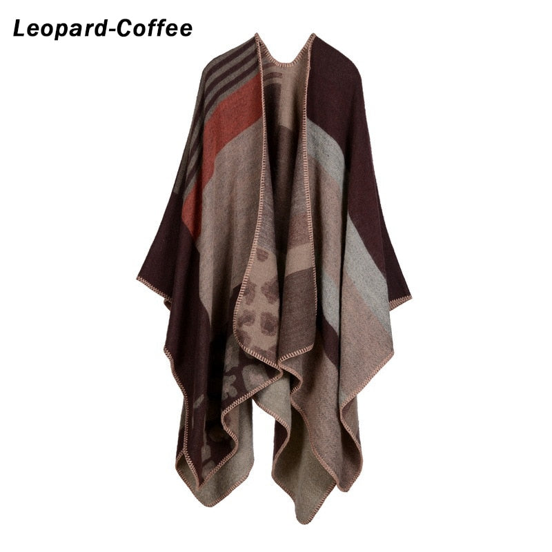 Women Plaid Thick Imitation Poncho Cashmere Cape