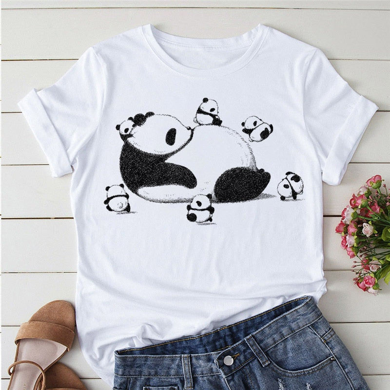 Panda Print Casual T-shirt-Large Size