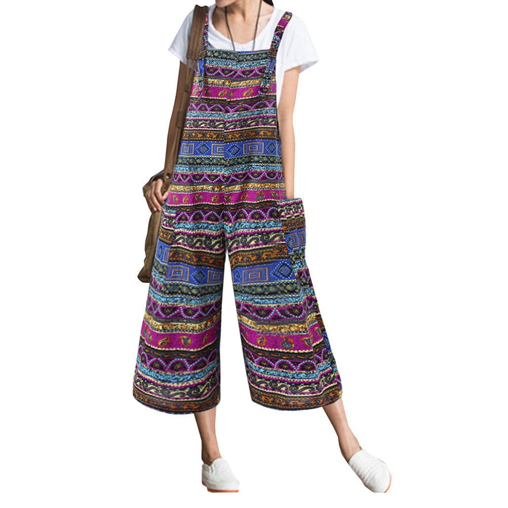 Ethnic Sleeveless Multicolor Capri Playsuit