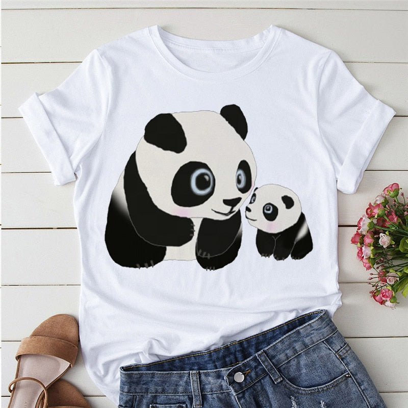 Panda Print Casual T-shirt-Large Size