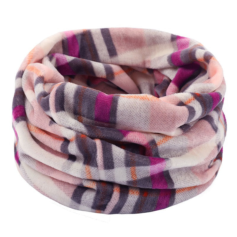 Wool Snood Knitted Winter Warm Plaid Print Chunky Neck Scarf