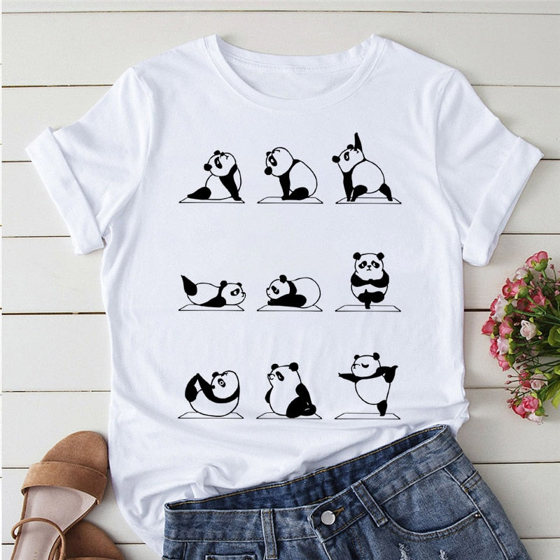 Panda Print Casual T-shirt-Large Size