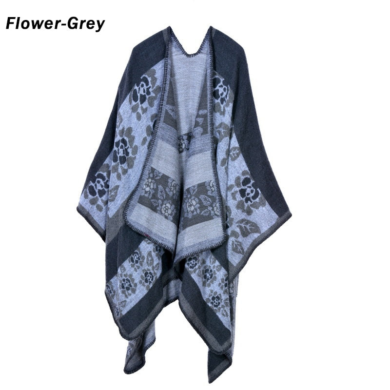 Women Plaid Thick Imitation Poncho Cashmere Cape