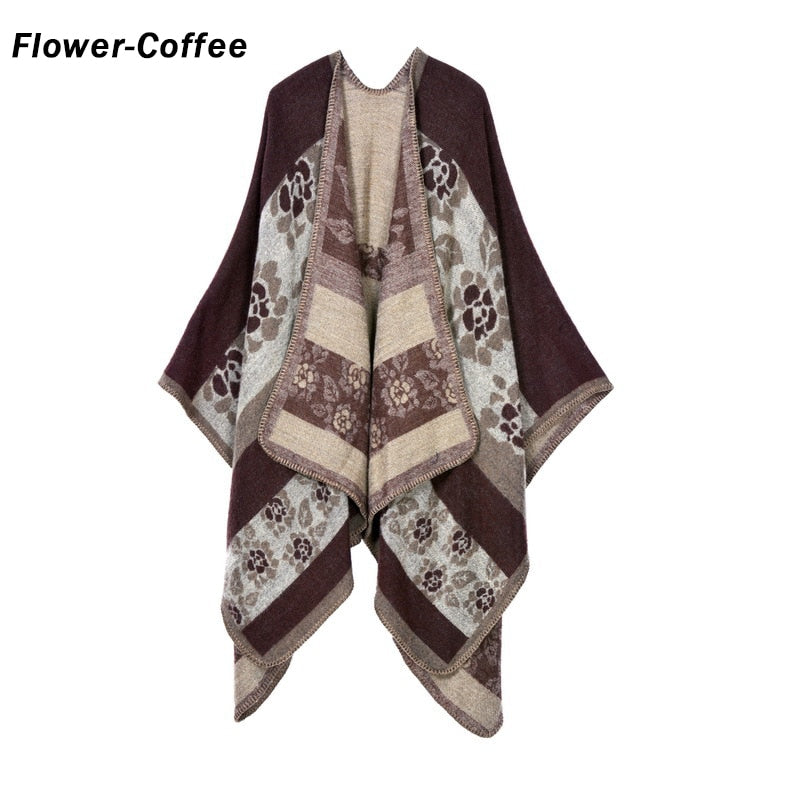 Women Plaid Thick Imitation Poncho Cashmere Cape