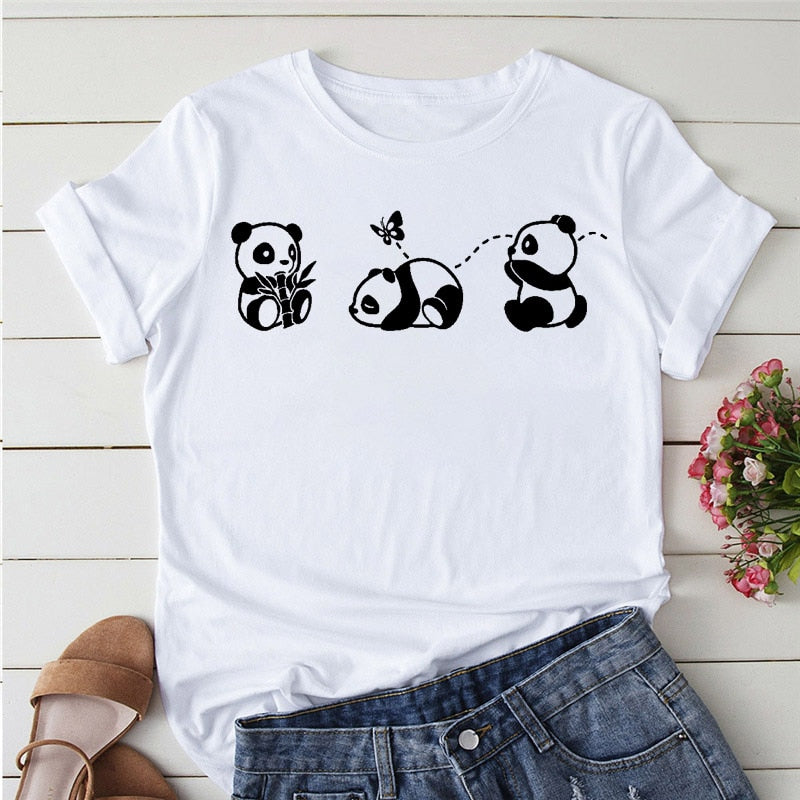 Panda Print Casual T-shirt-Large Size