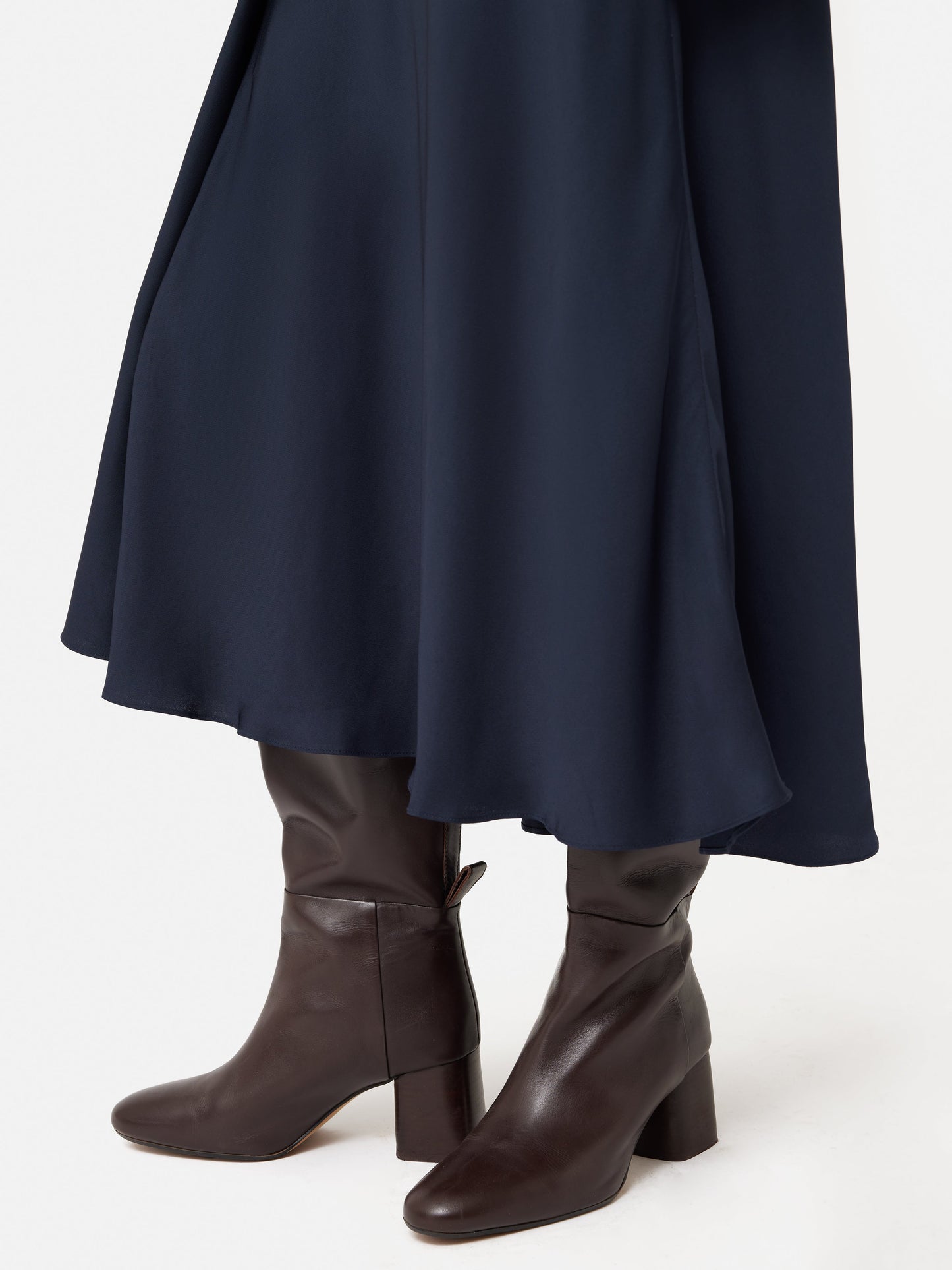 Satin Bias Asymmetric Skirt | Navy