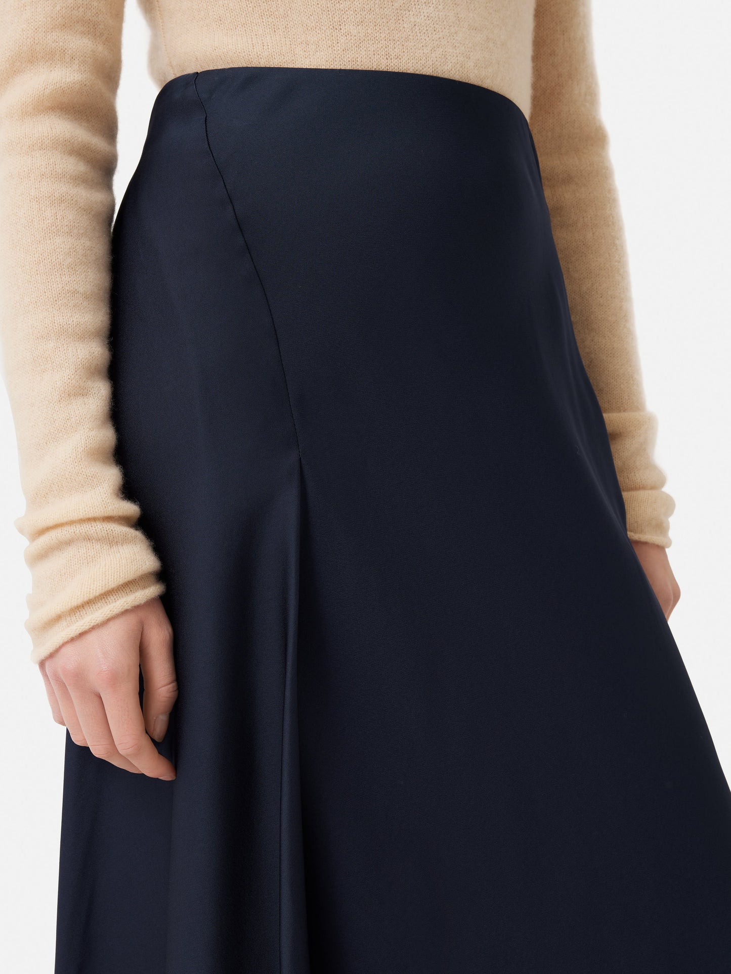 Satin Bias Asymmetric Skirt | Navy