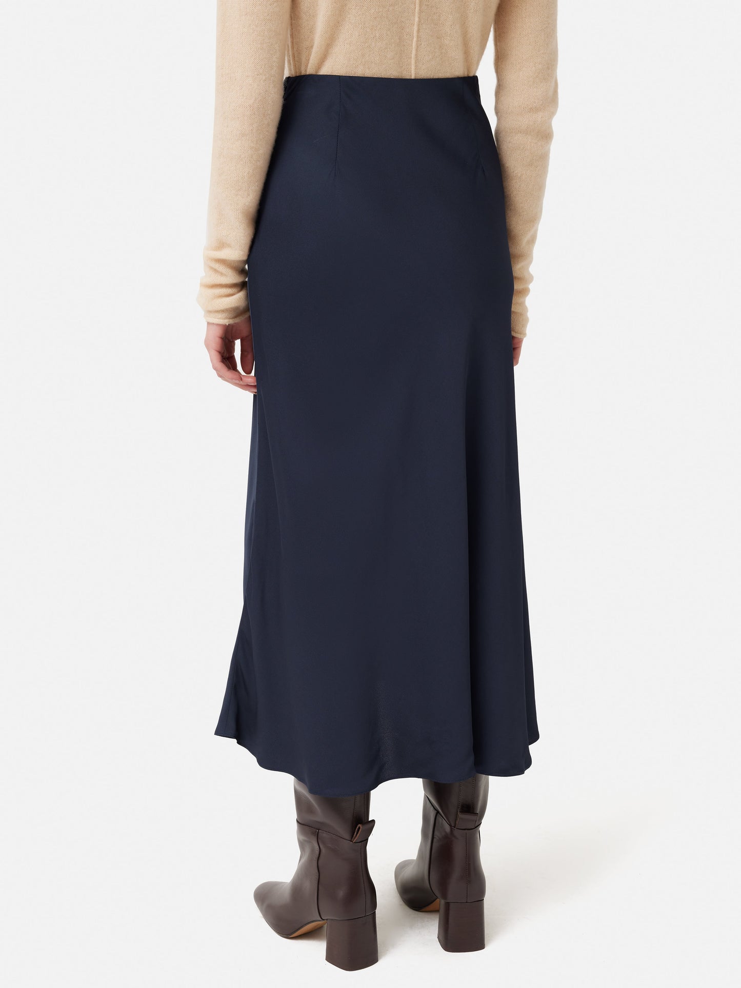 Satin Bias Asymmetric Skirt | Navy