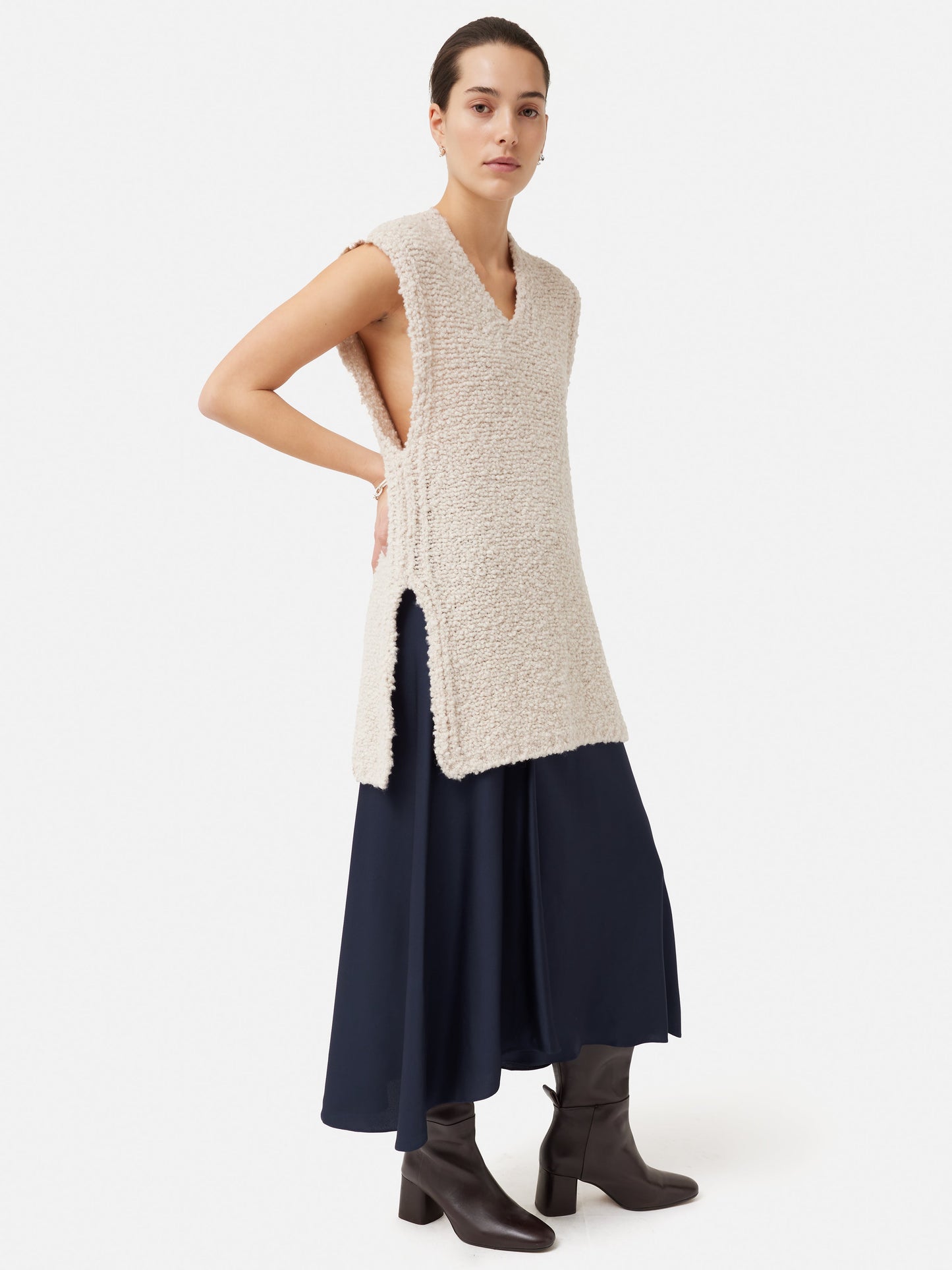 Satin Bias Asymmetric Skirt | Navy