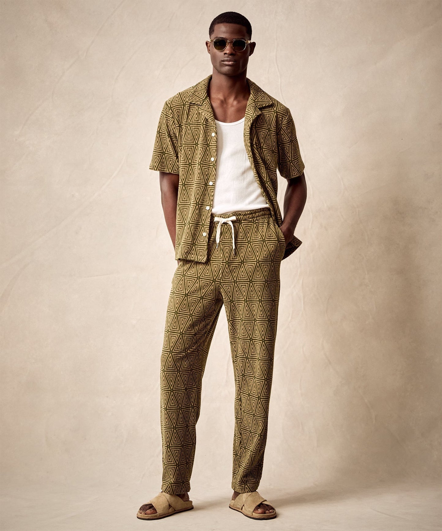 Jacquard Terry Cabana Polo Shirt in Green Leaf