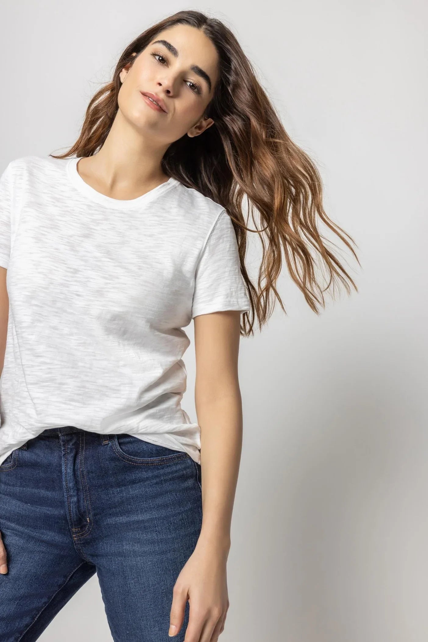Crew Neck Back Seam Tee in White