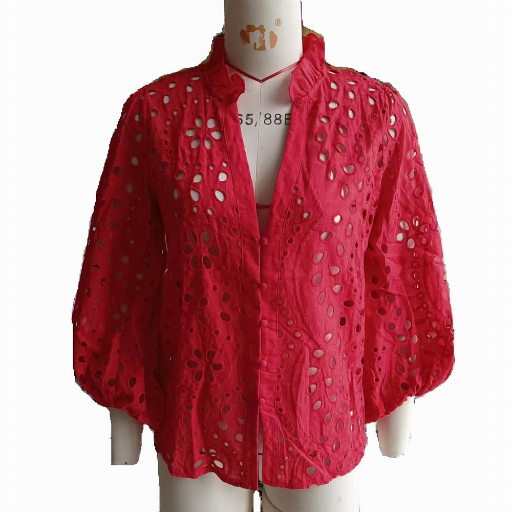 Hollow Out Embroidery Modern Lace Blouse