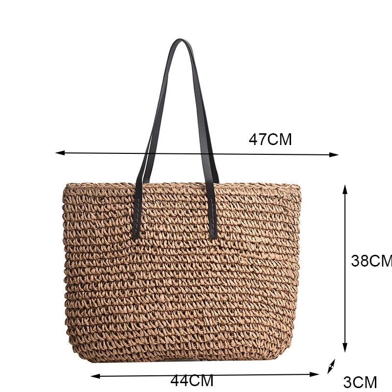 Hollow Out Rattan Straw Woven Large Capacity Shoulder Bag