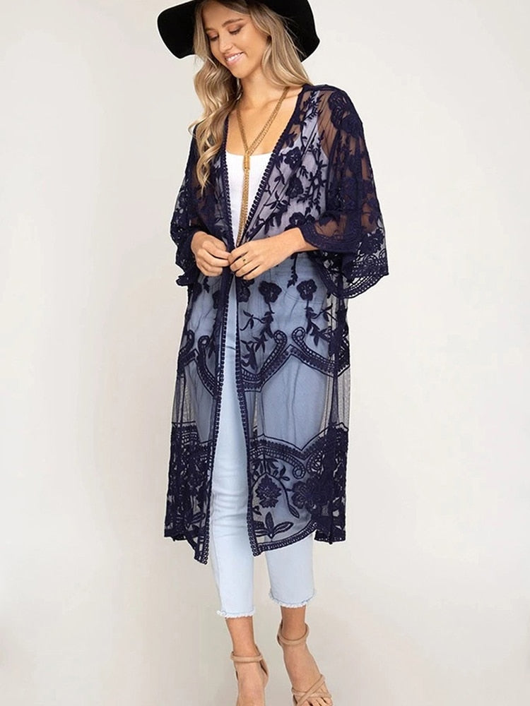 Flare Hollow Out Bohemian Beach Kimono