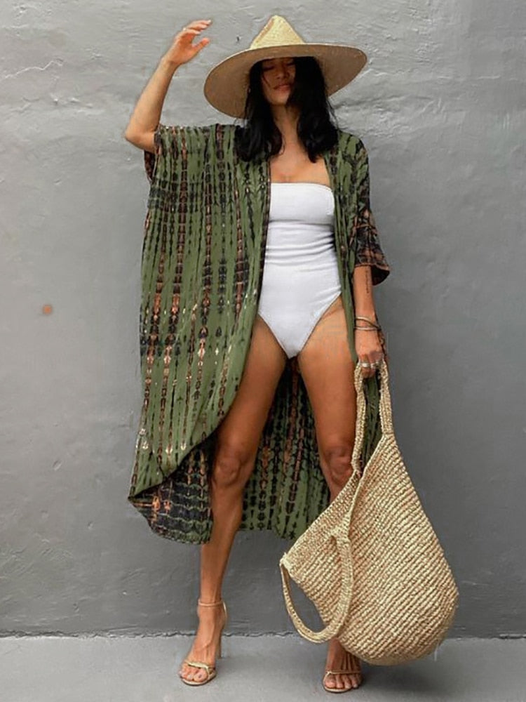Halo Dye Cover Up Kimono Long Cardigan