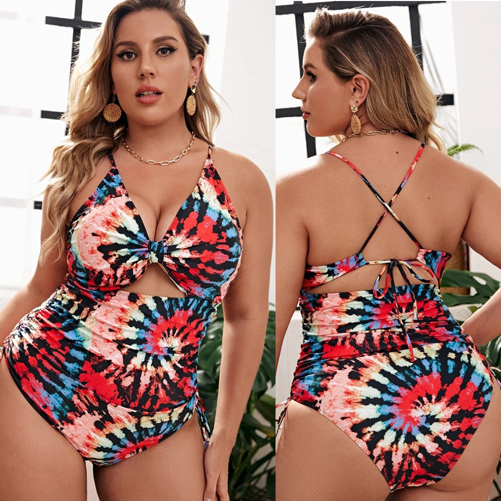 Women Floral Large One Piece Plus size Beachwear - Size L - XL