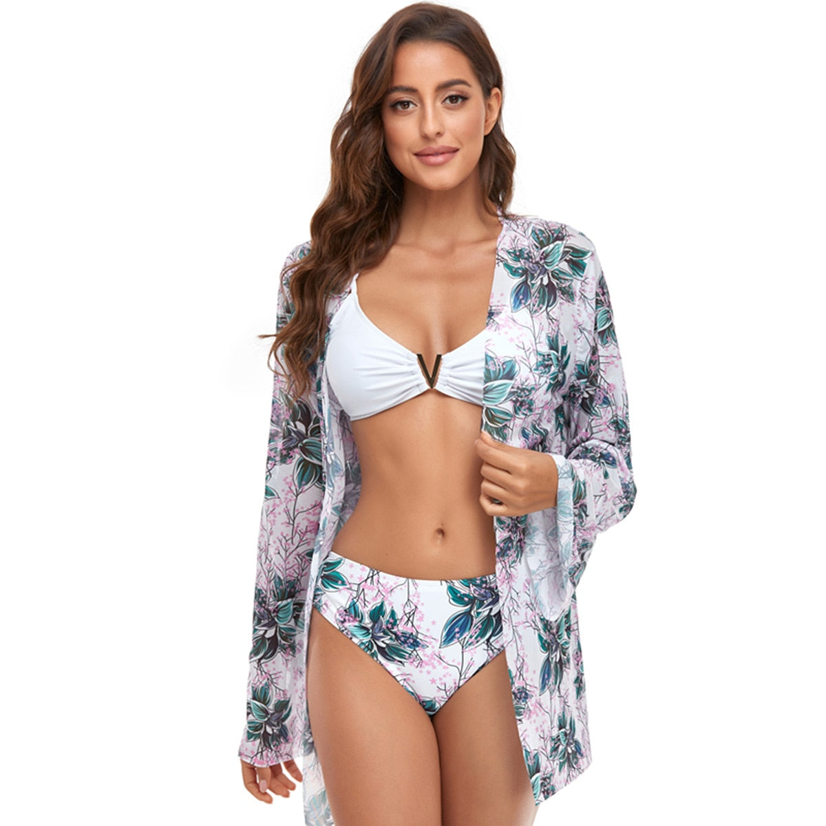 Women Printed High Waist Sexy Bikini And Cover Set - Large