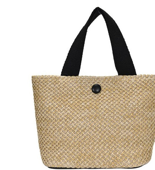 Handmade Rattan Straw Half Moon Round Handbag