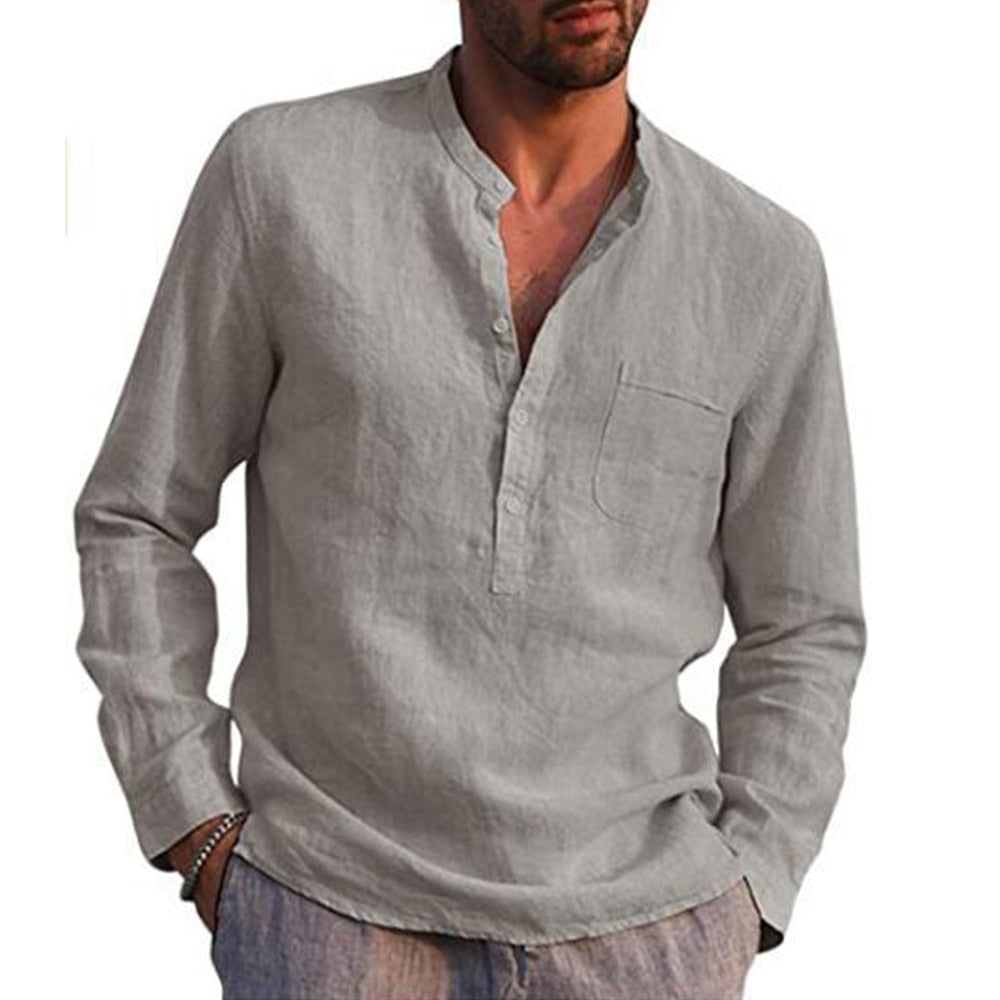 Summer Cotton Collar Stand-Up Beach Style Plus Size Shirtc