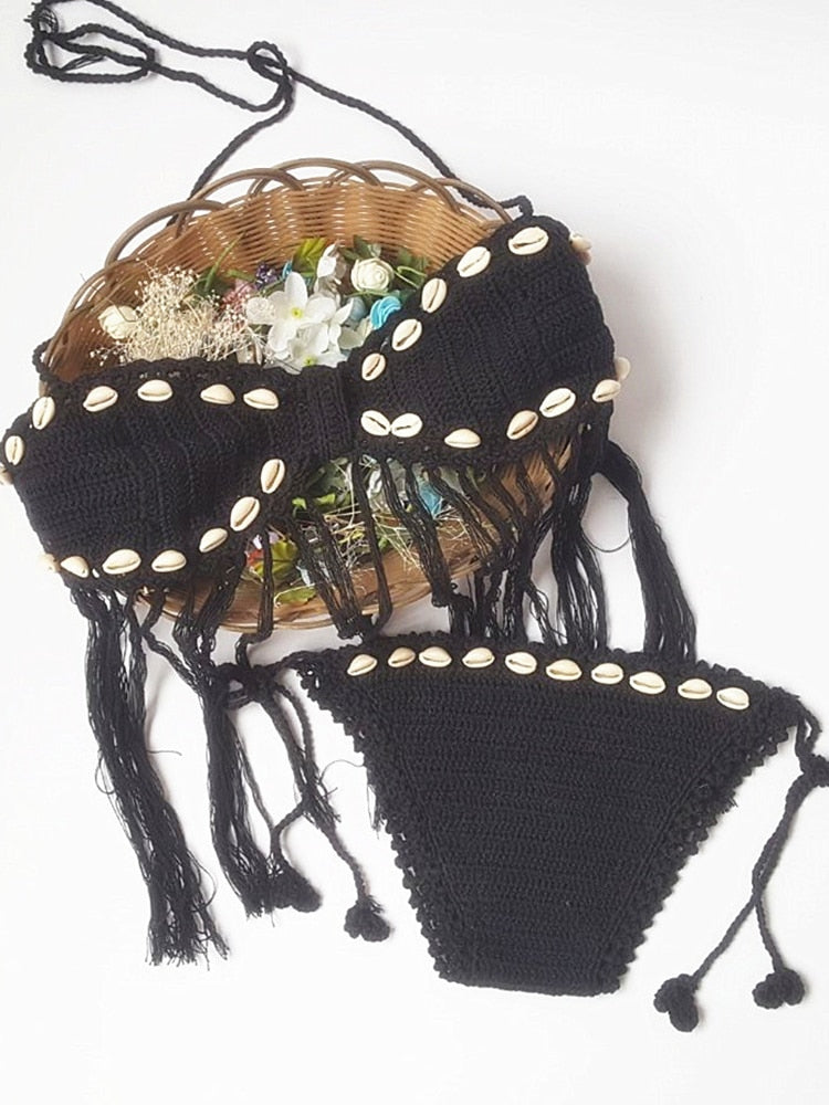 Bohemian Shell Crochet Two-Piece Swimwear