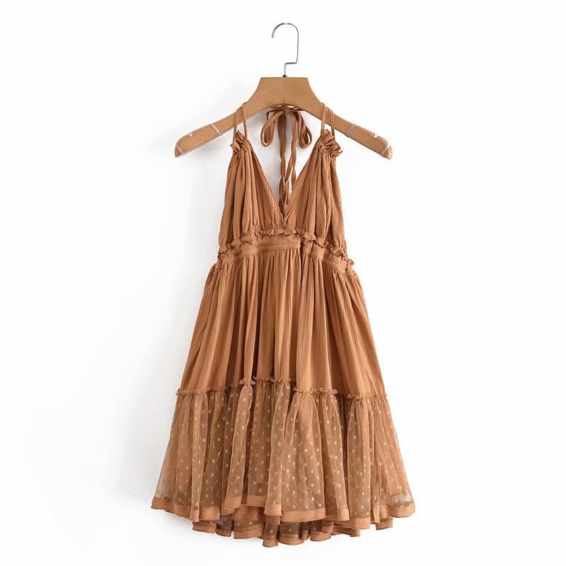 Women Cotton Lace Backless Mini Dress