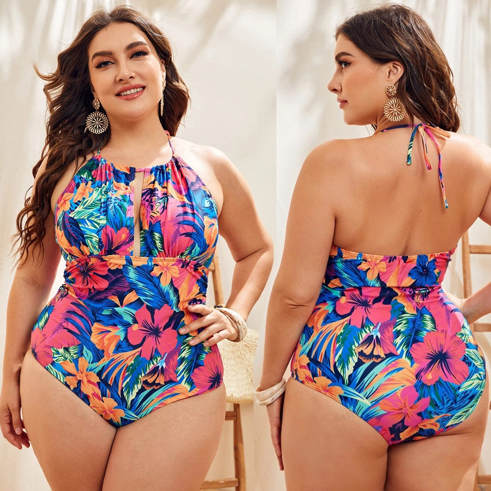 Women Floral Large One Piece Plus size Beachwear - Size L - XL