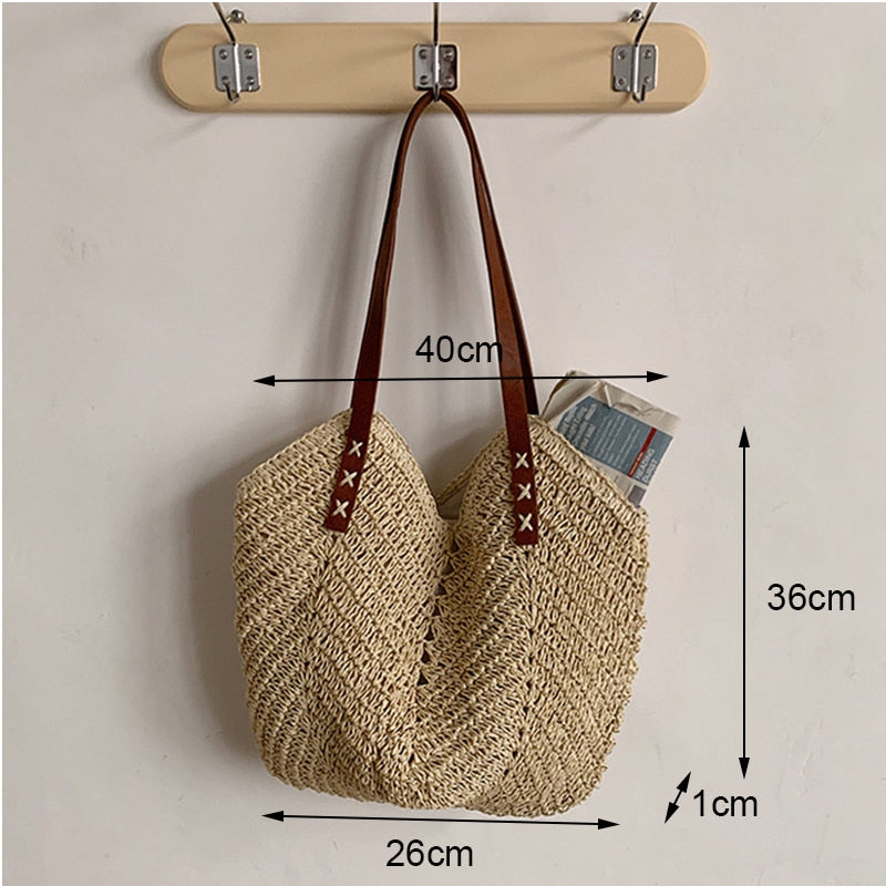 Hollow Out Rattan Straw Woven Large Capacity Shoulder Bag