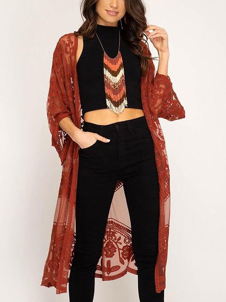 Flare Hollow Out Bohemian Beach Kimono