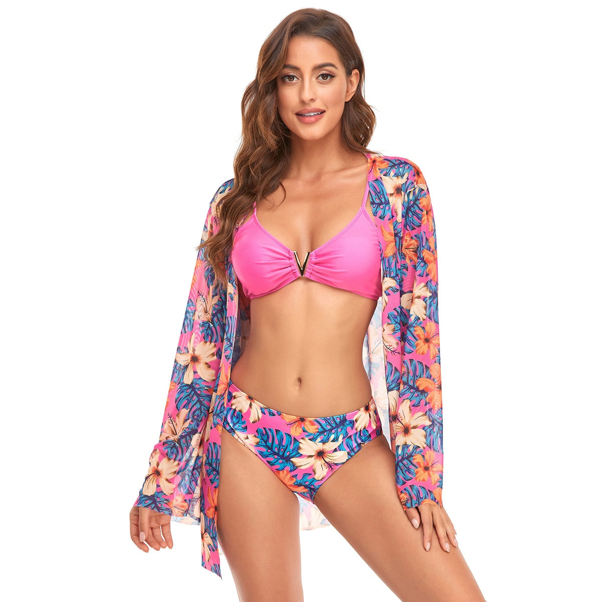 Women Printed High Waist Sexy Bikini And Cover Set - Small