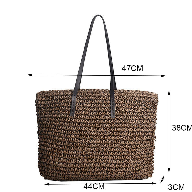 Hollow Out Rattan Straw Woven Large Capacity Shoulder Bag