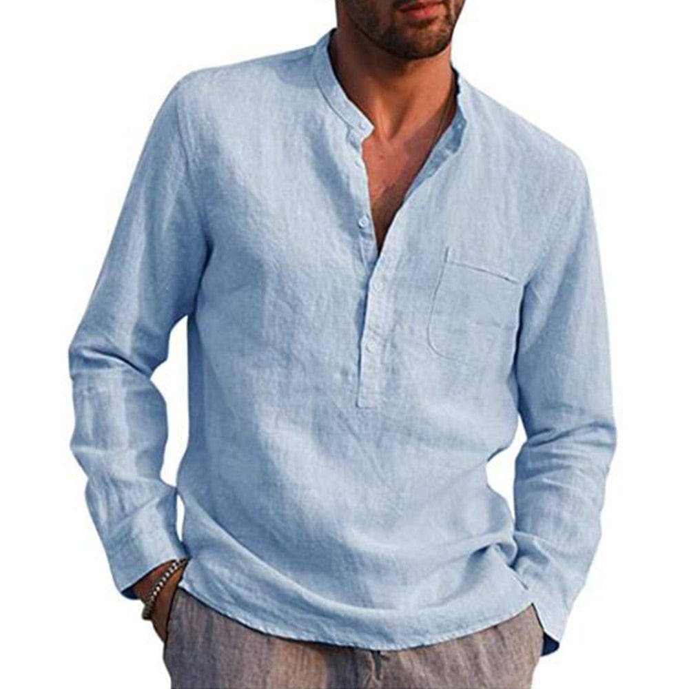 Summer Cotton Collar Stand-Up Beach Style Plus Size Shirtc