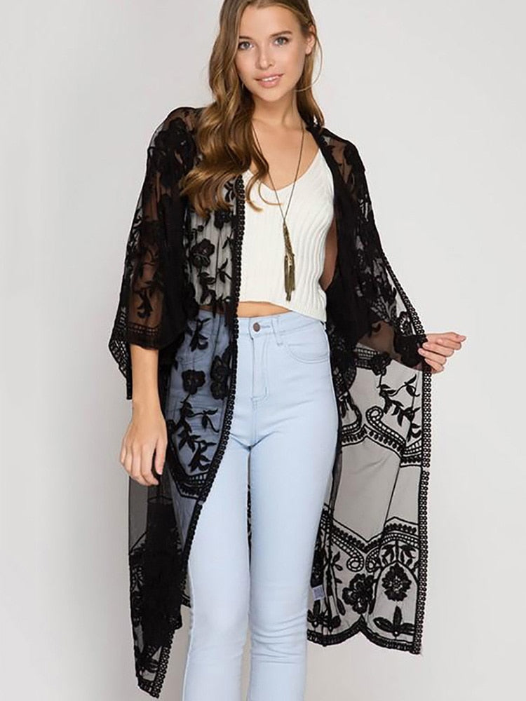 Flare Hollow Out Bohemian Beach Kimono