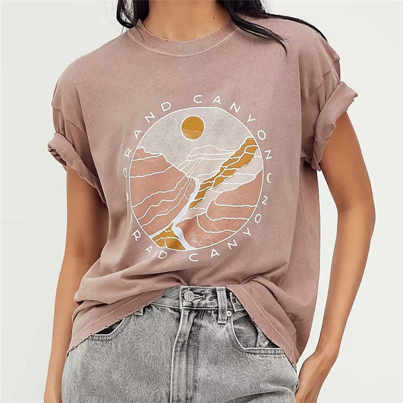 Vintage Boho Inspired Cameo Cotton Casual Graphic Tshirt