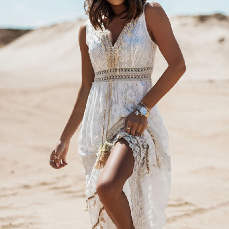 Elegant Lace Flare Sleeve Maxi Dress